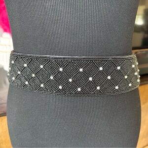 Magid Black Beaded Belt with Rhinestones